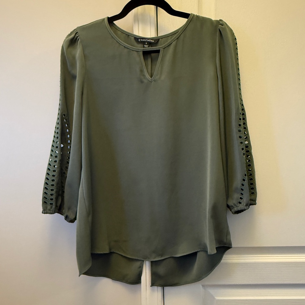 41 Hawthorn Sage Green Blouse with Cut-Out Sleeves